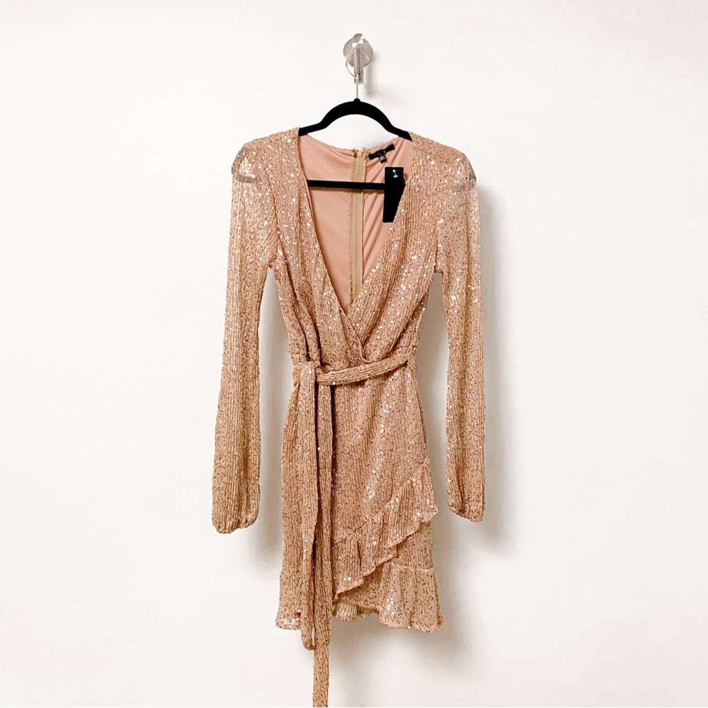 City Triangle Surplice Tie Waist Sequin NYE Party Dress‎ Blush Pink Juniors
